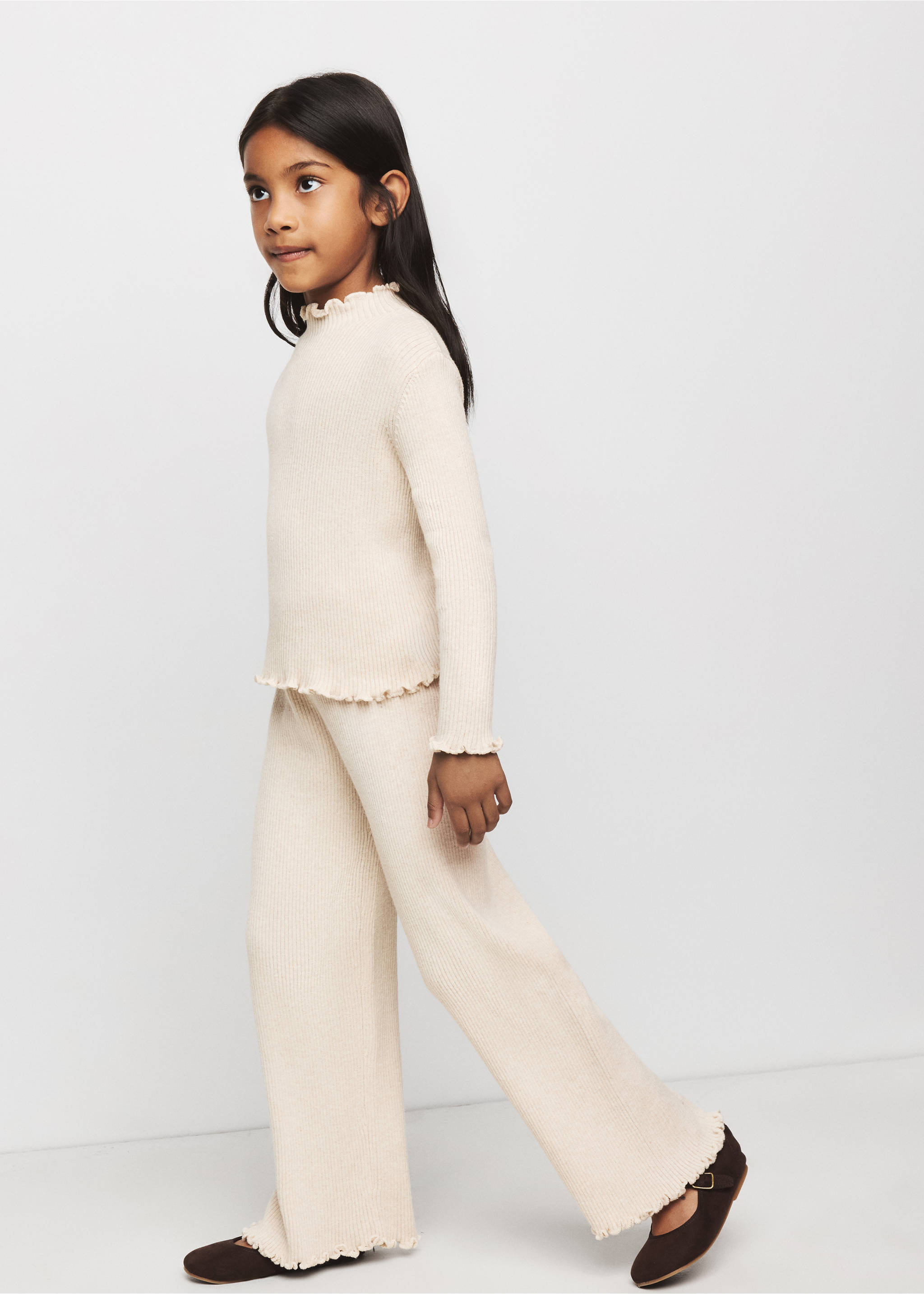 Pantalon maille côtelée - Plan moyen, Beige. Ref: 37085160-00.