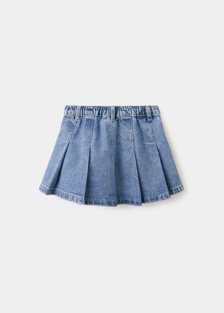 Pleated denim skirt — Medium Blue