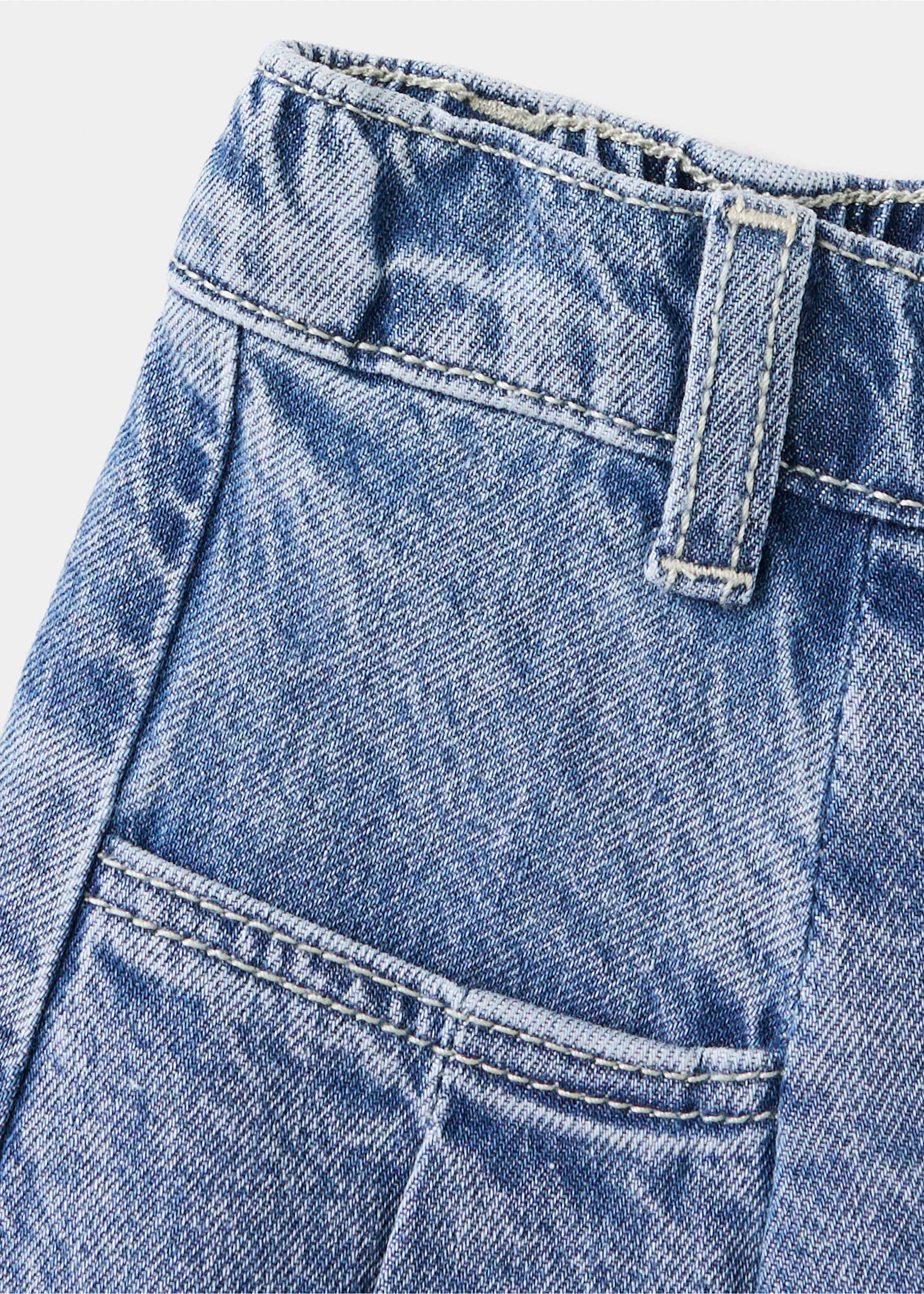 Pleated denim skirt - Details of the article 0, Medium Blue. Ref: 37085163-00.
