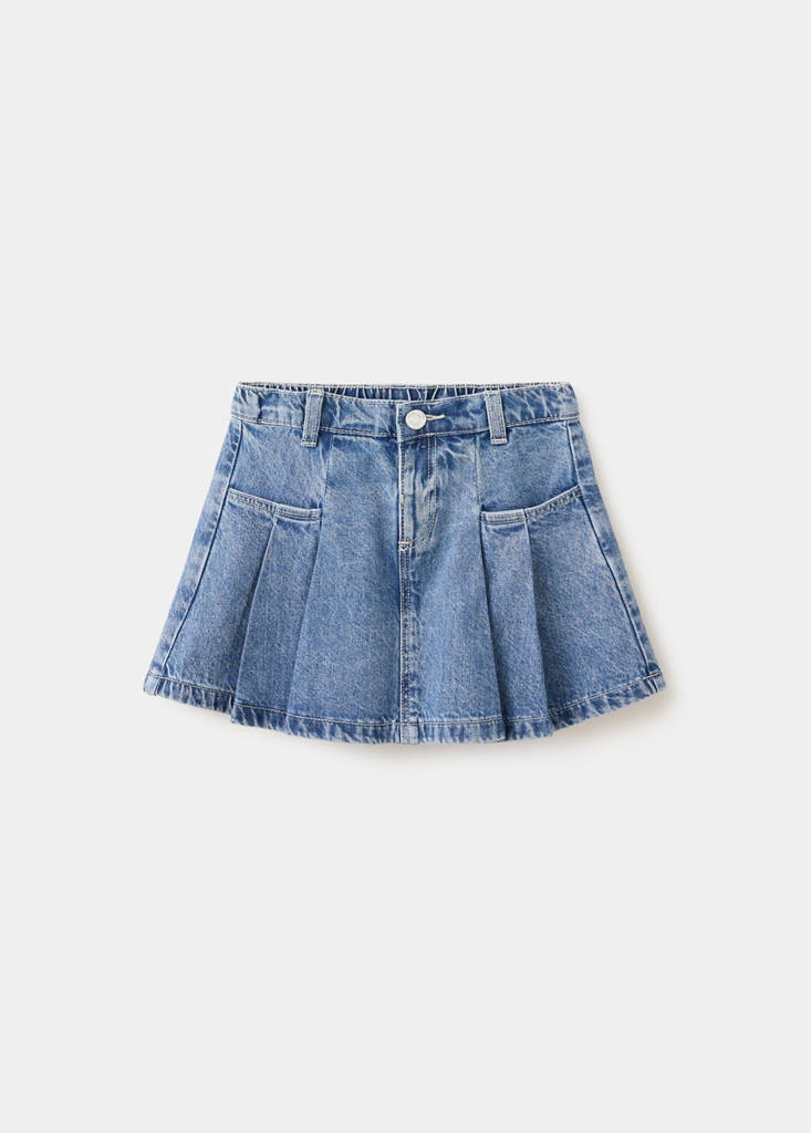 Pleated denim skirt — Medium Blue