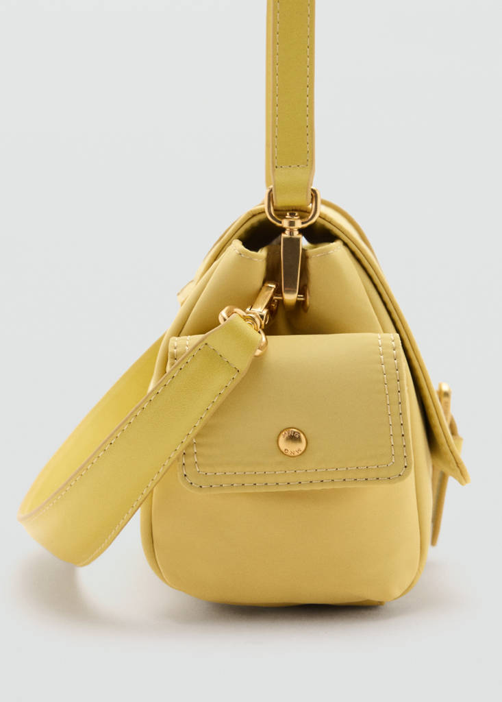 Shoulder bag with pockets and buckle — Pastel Yellow