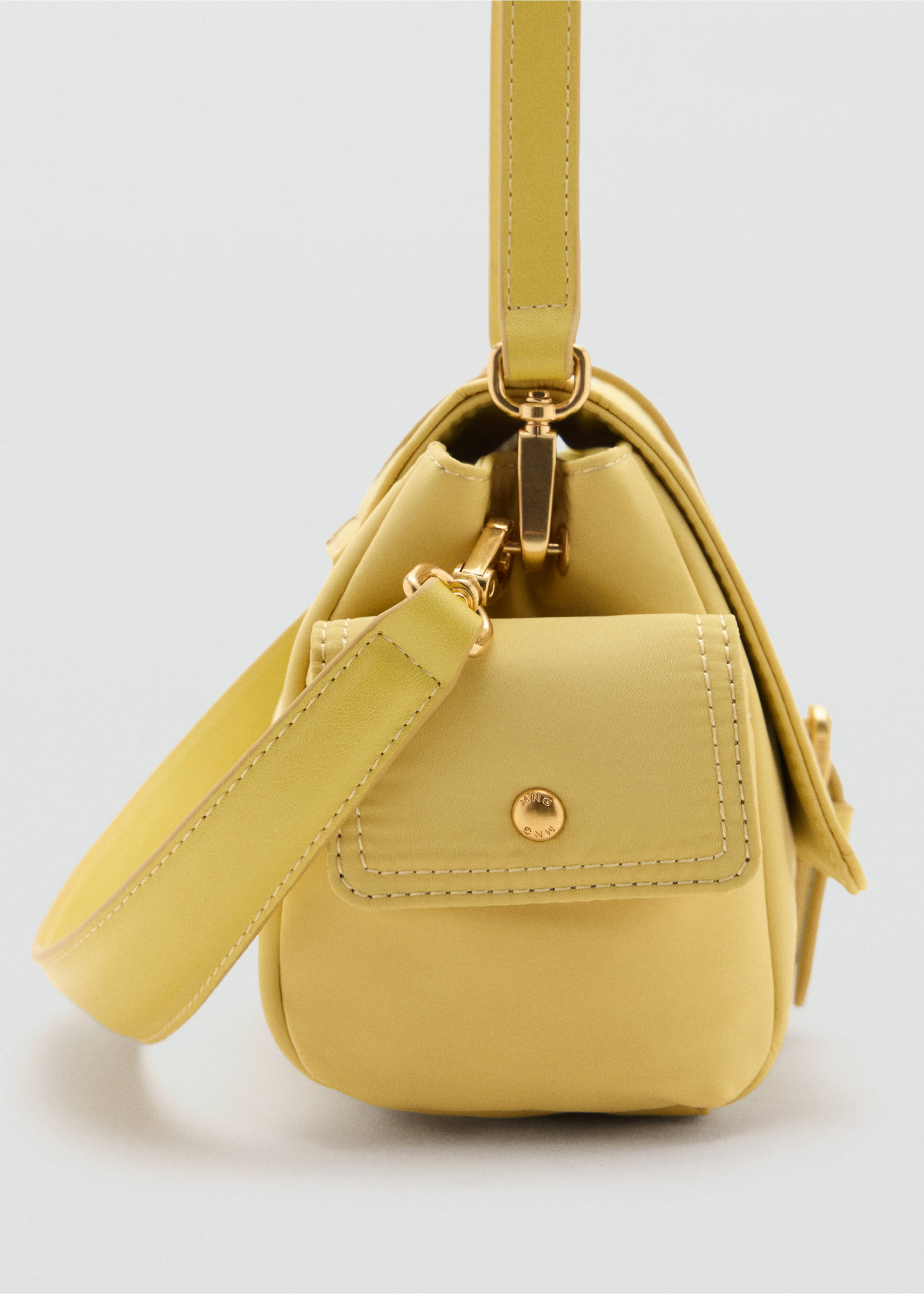 Buckle pocket shoulder bag - Details of the article 1, Pastel Yellow. Ref: 37085171-00.