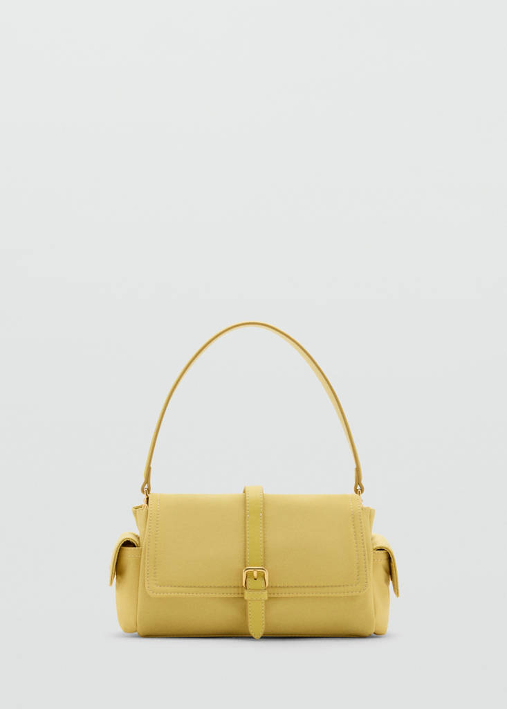 Shoulder bag with pockets and buckle — Pastel Yellow