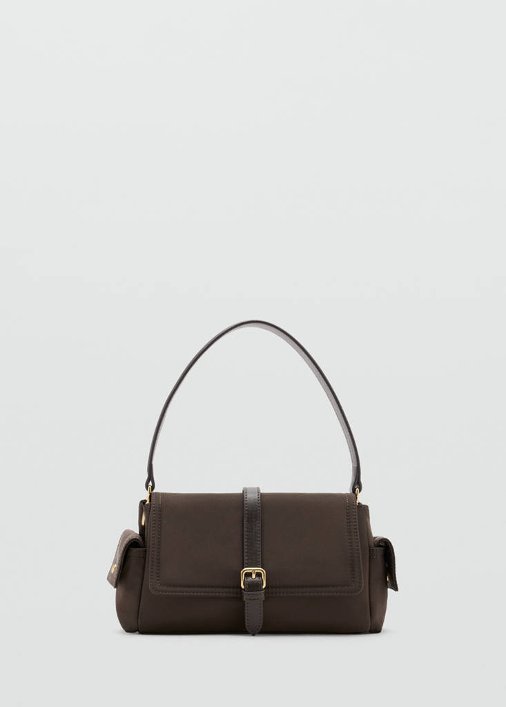 Shoulder bag with pockets and buckle — Chocolate