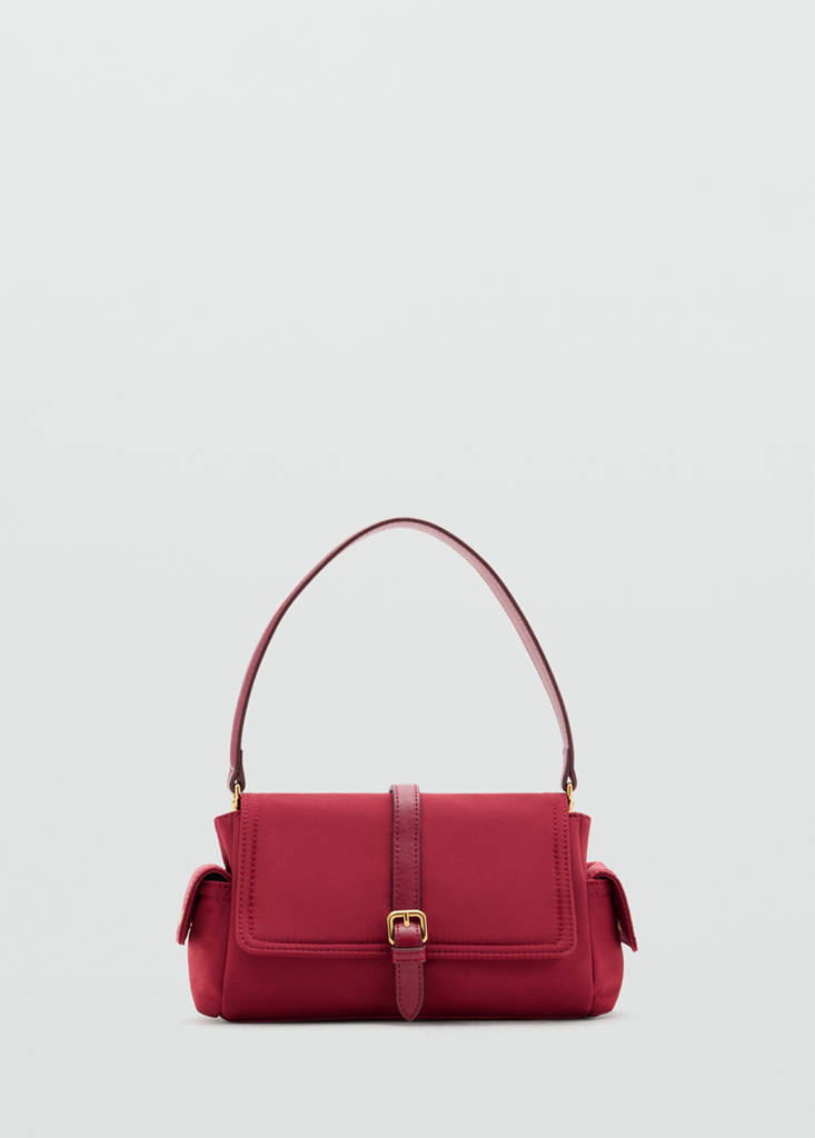 Shoulder bag with pockets and buckle — Red