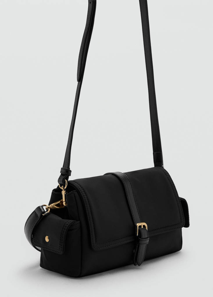 Shoulder bag with pockets and buckle — Black
