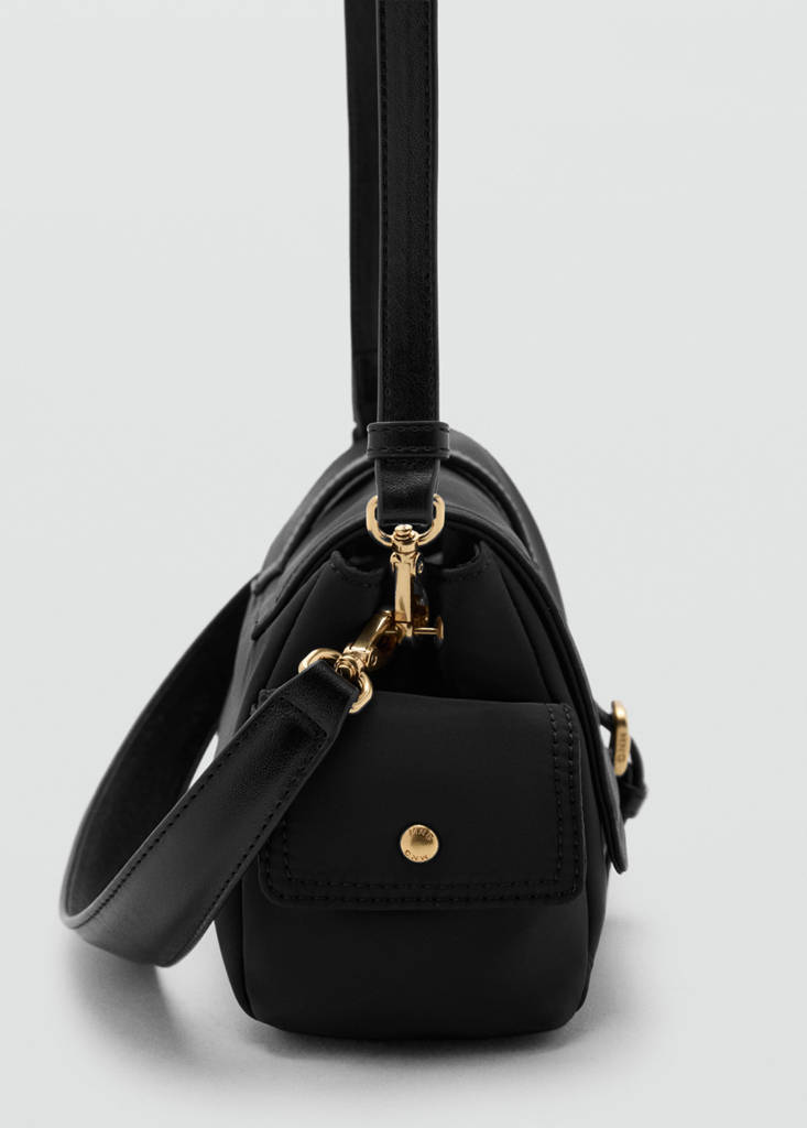 Shoulder bag with pockets and buckle — Black