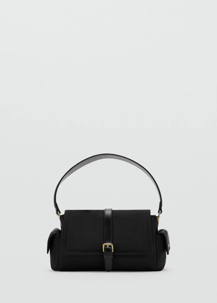 Shoulder bag with pockets and buckle — Black