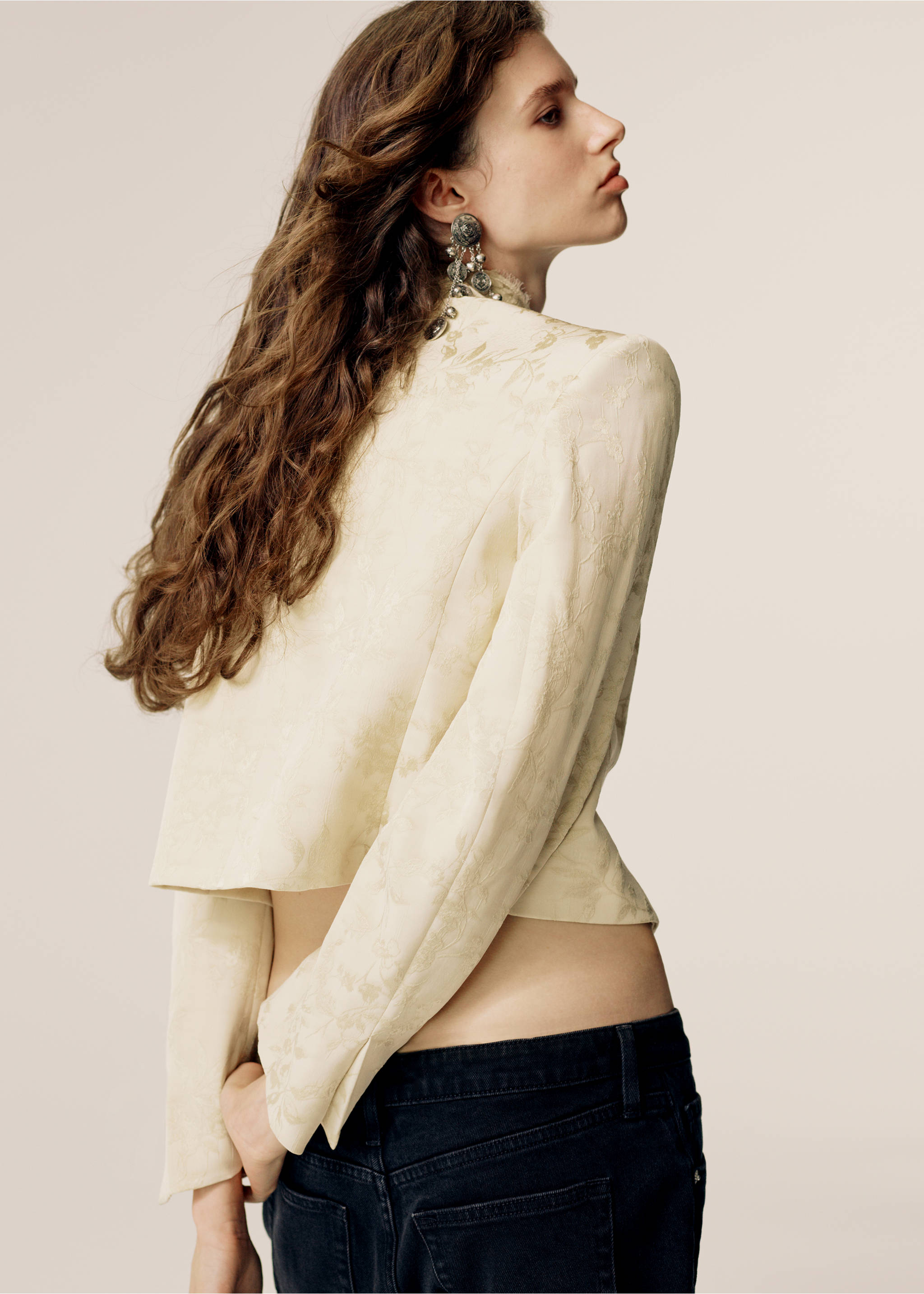 Blazer jacquard bouton - Verso de l’article, Ivoire. Ref: 37085178-00.
