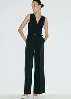 Pinstripe jumpsuit with belt — Navy 2