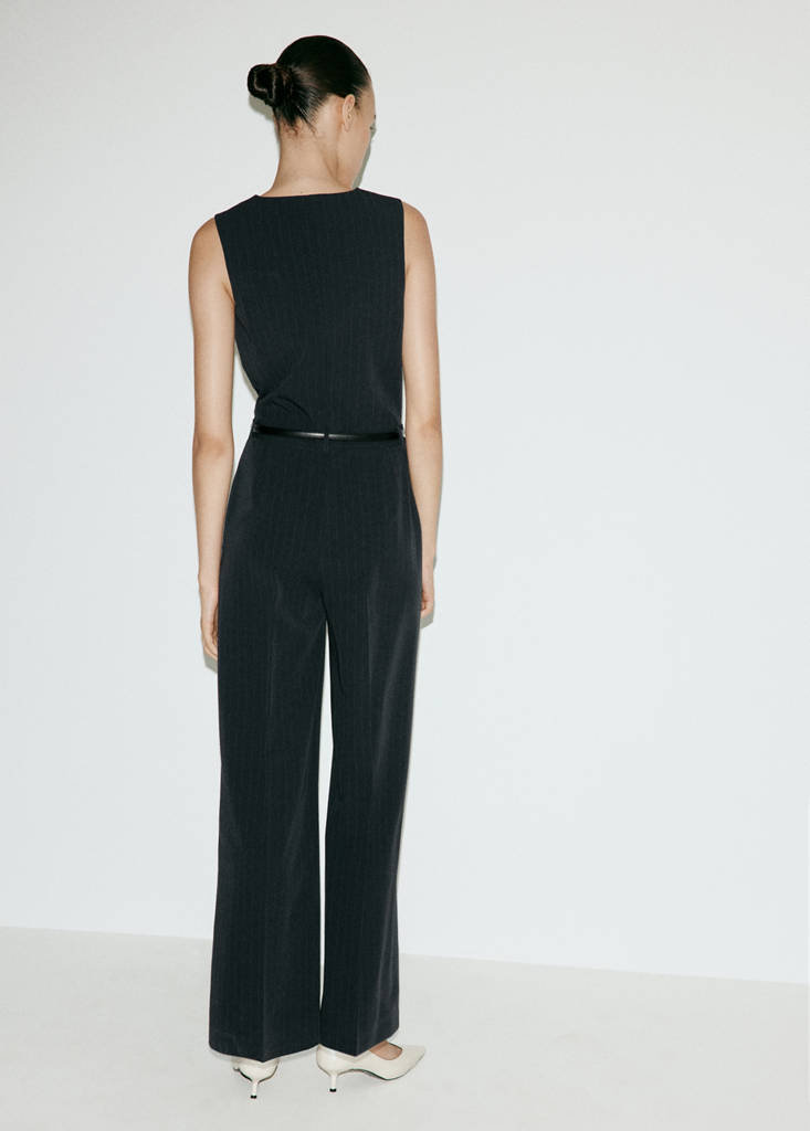 Pinstripe jumpsuit with belt — Navy