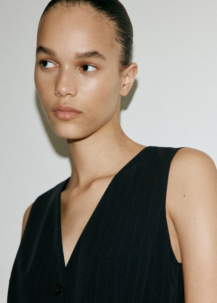 Pinstripe jumpsuit with belt — Navy