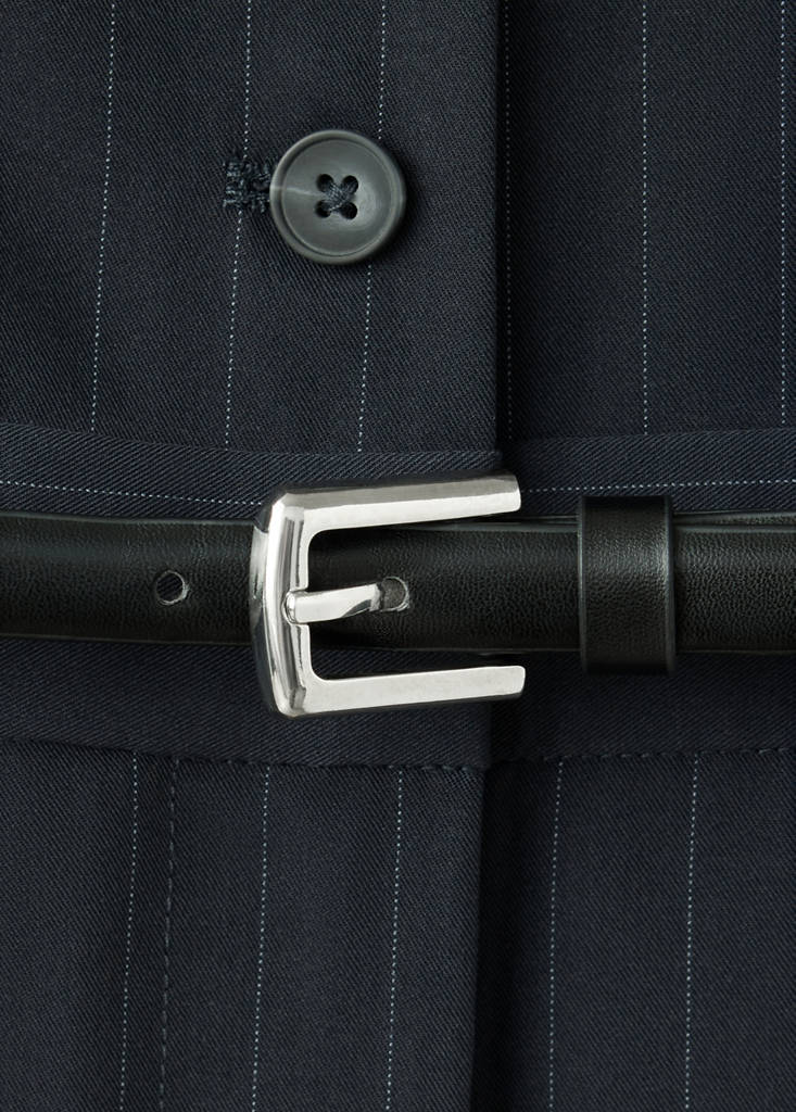 Pinstripe jumpsuit with belt — Navy