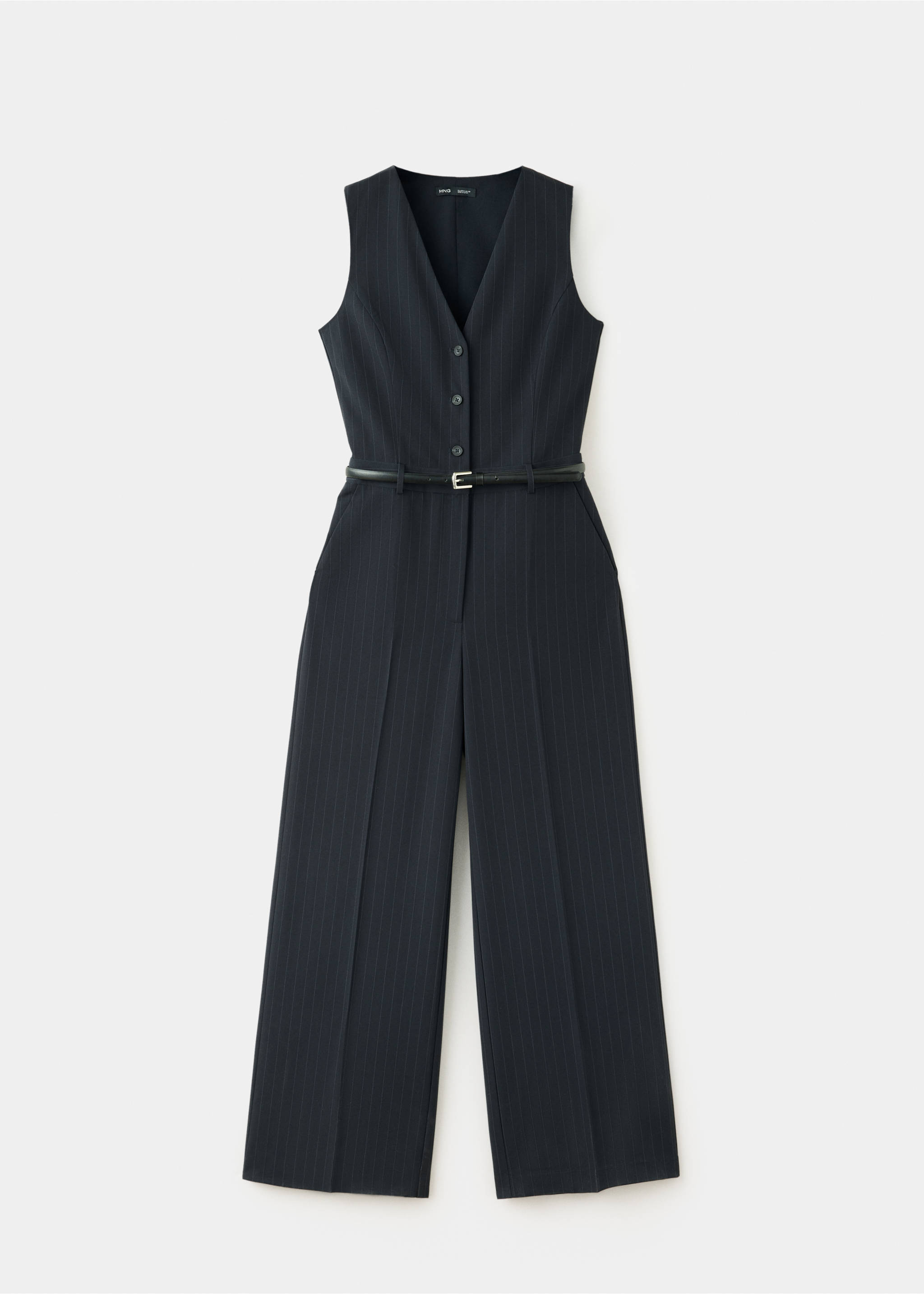 Pinstriped belted jumpsuit - Article without model, Navy. Ref: 37085837-00.