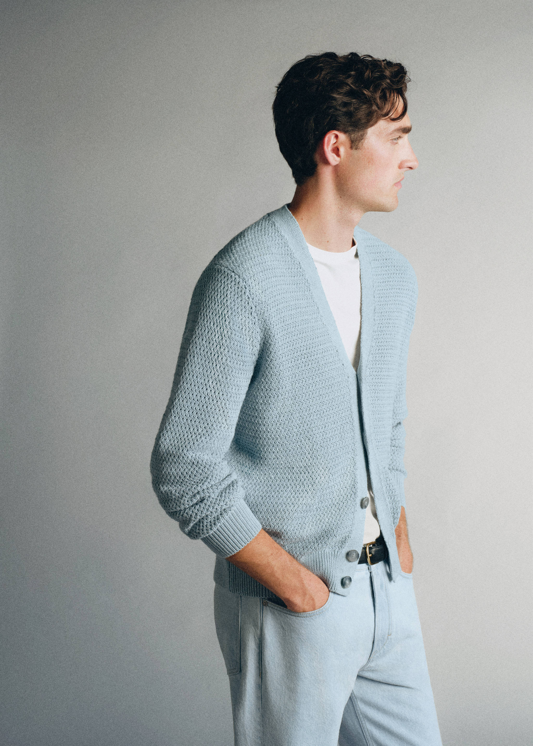100% cotton cable-knit cardigan made in Italy - Details of the article 2