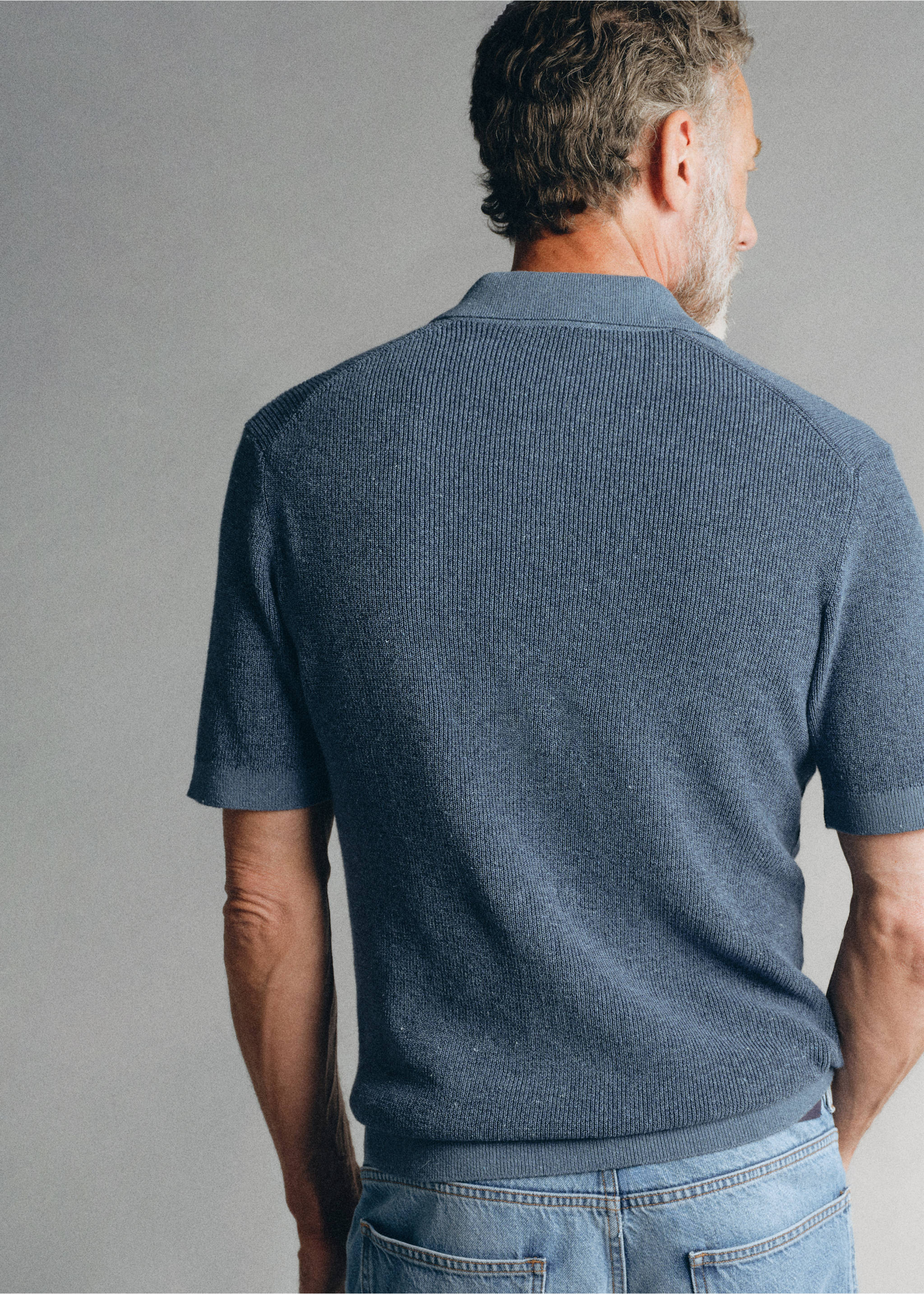 Polo mezcla algodón canalé - Reverso del artículo, Azul marino. Ref: 37085841-00.