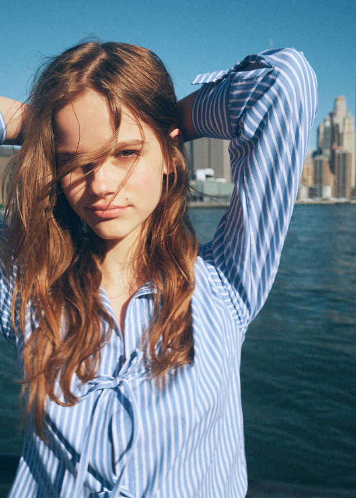 Striped bow blouse — Sky Blue