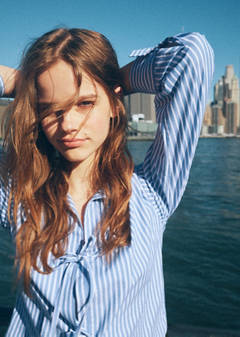 Striped bow blouse — Sky Blue 1