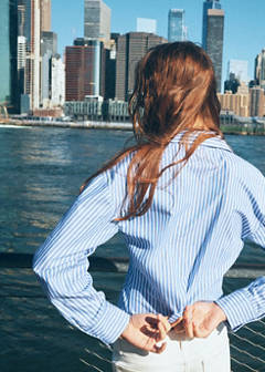Striped bow blouse — Sky Blue 3