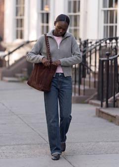 Ribbed zip-up cardigan — Medium Heather Grey 2