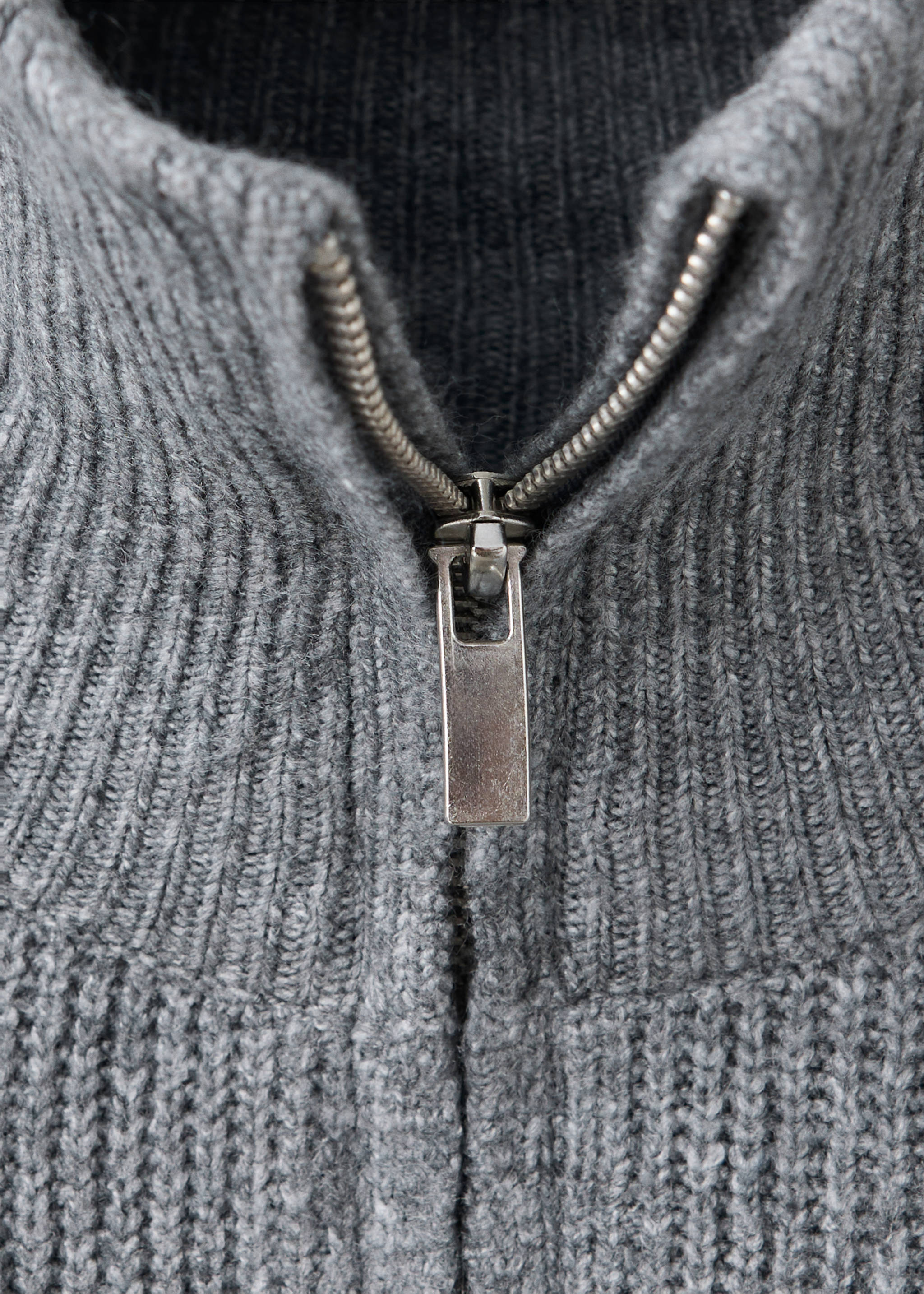 Ribbed zip-up cardigan - Details of the article 8, Medium Heather Grey. Ref: 37085844-00.