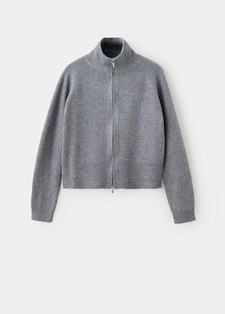 Ribbed zip-up cardigan — Medium Heather Grey