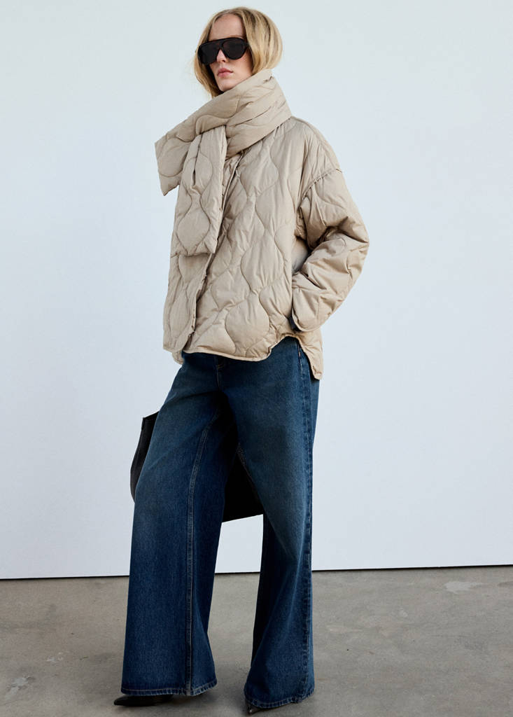 Padded anorak with removable scarf — Light/Pastel Grey