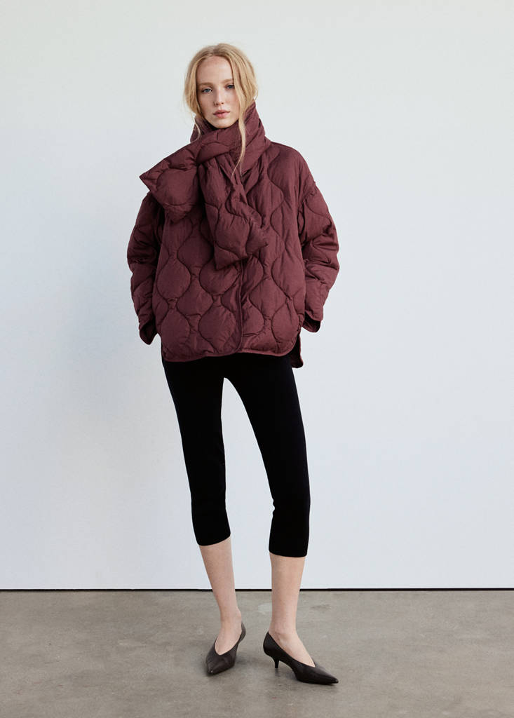 Padded anorak with removable scarf — Maroon
