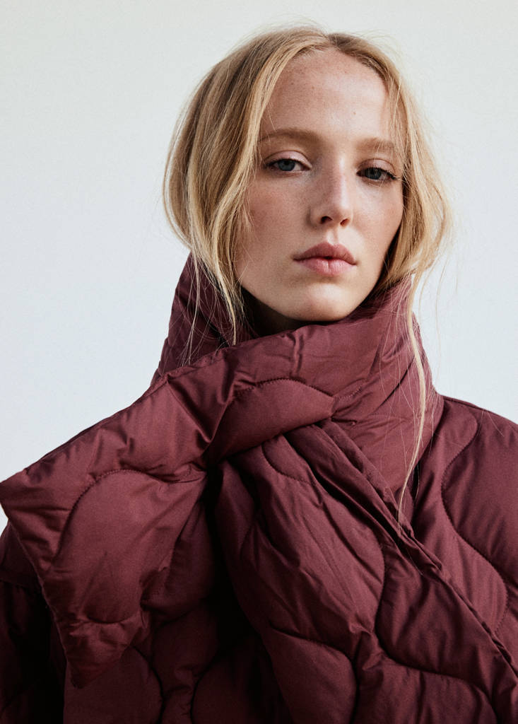 Padded anorak with removable scarf — Maroon