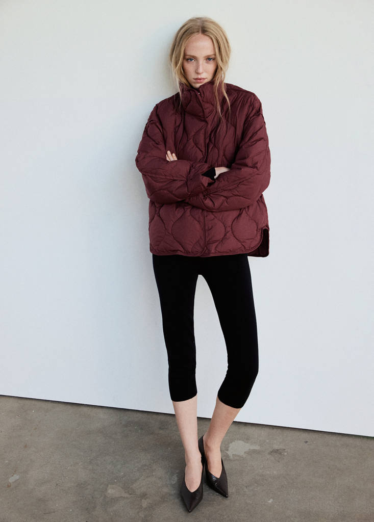 Padded anorak with removable scarf — Maroon
