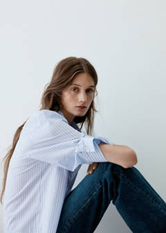 Striped shirt with three-quarter sleeves — Sky Blue 4