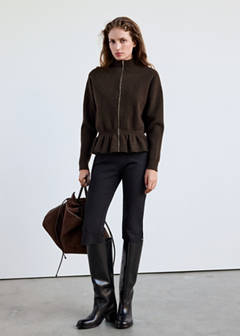 Gathered low-waist knit jacket — Chocolate 2