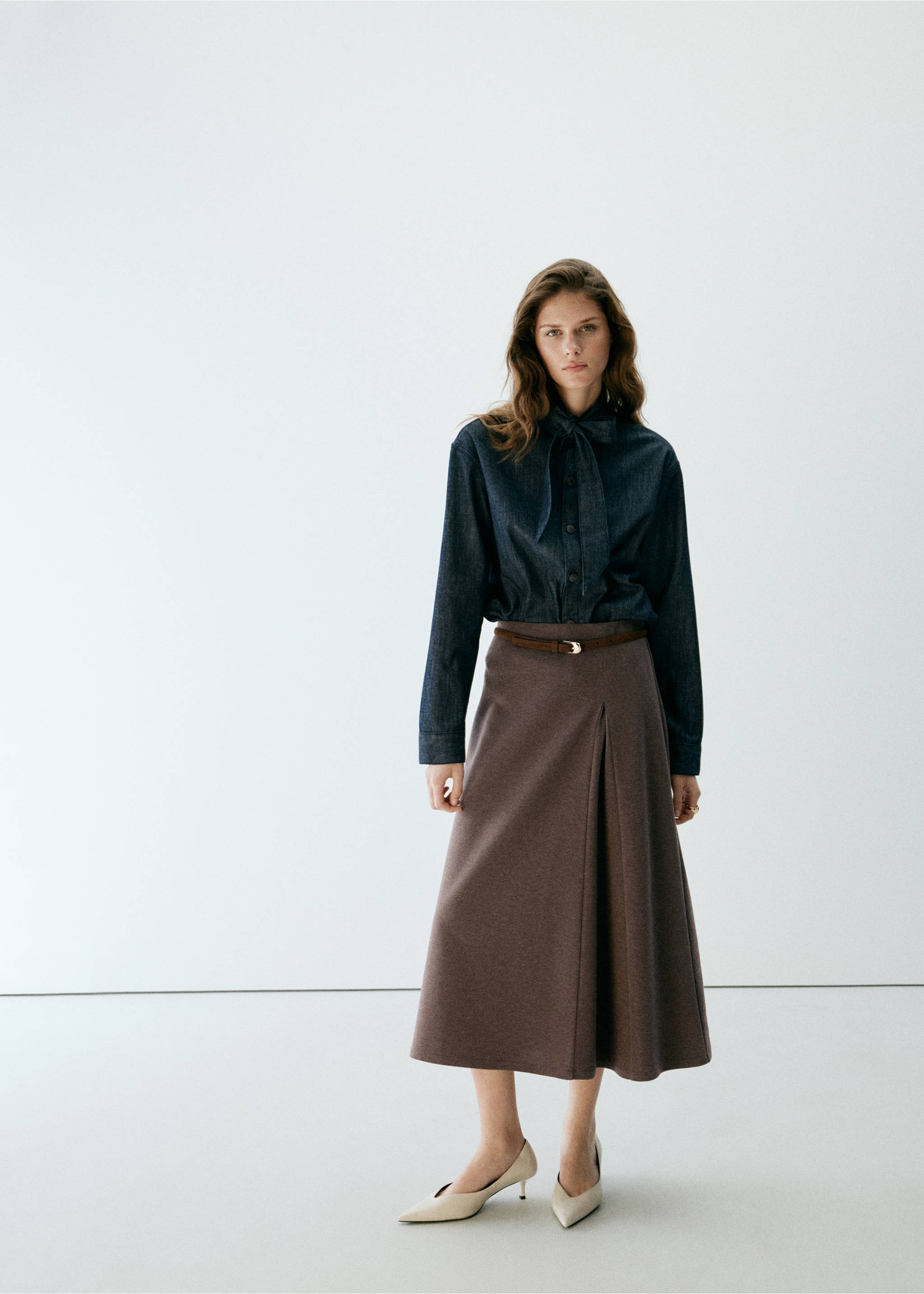 Midi godet skirt - General plane, Brown. Ref: 37085854-00.