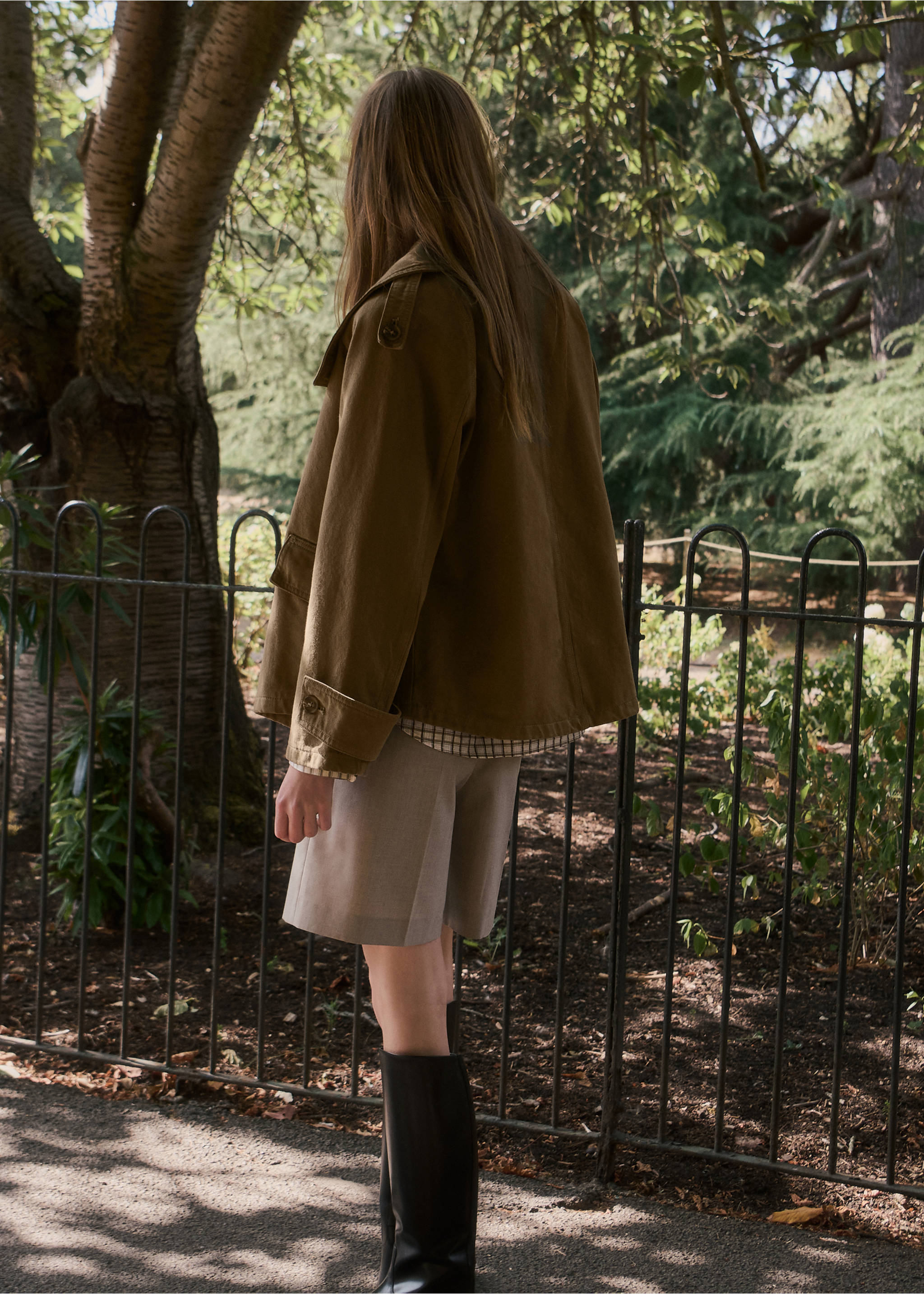 Parka denim cuello embudo - Reverso del artículo, Khaki. Ref: 37085855-00.