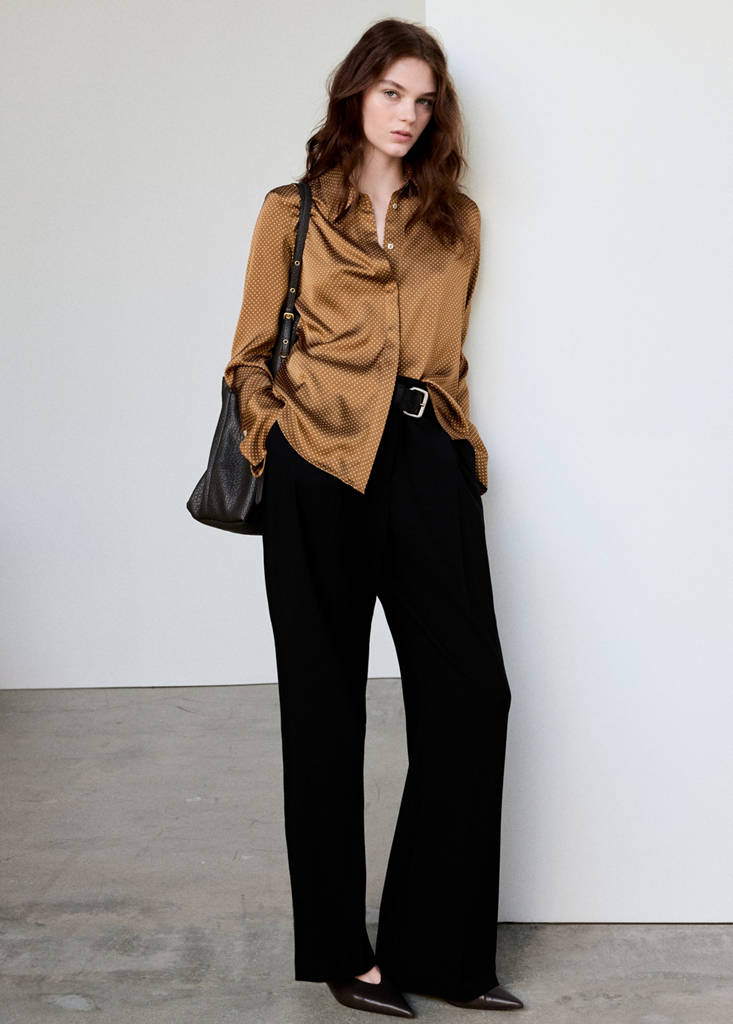 Polka-dot satin-finish shirt — Brown