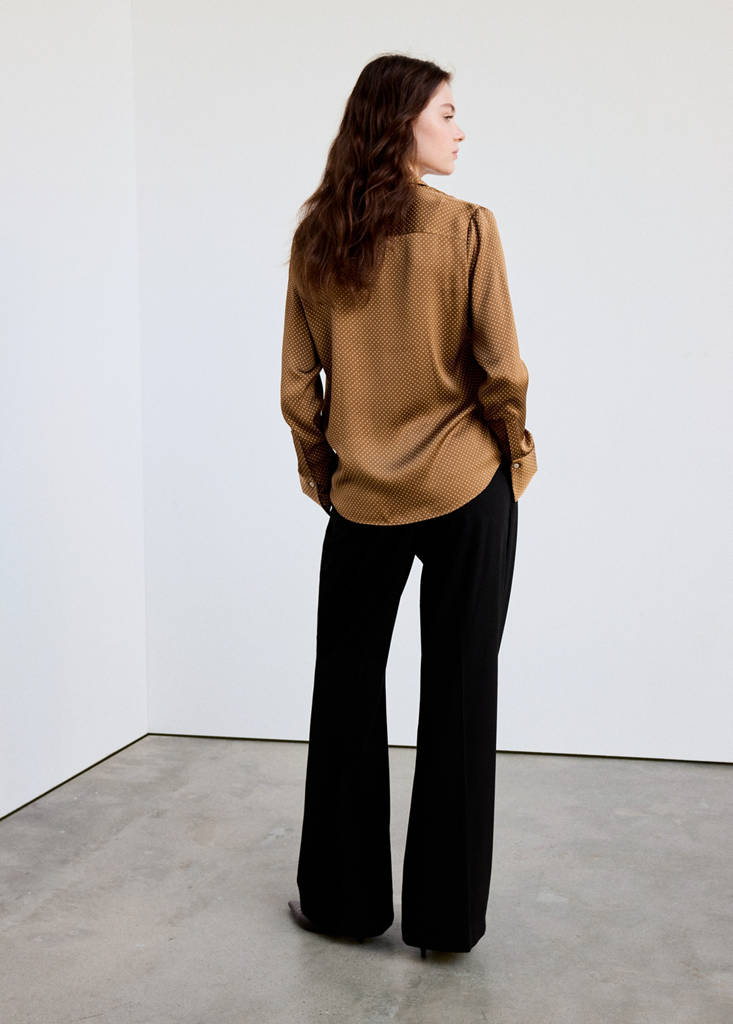 Polka-dot satin-finish shirt — Brown