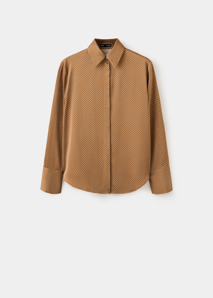 Polka-dot satin-finish shirt — Brown