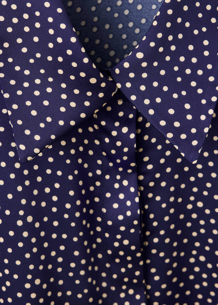 Polka-dot satin-finish shirt — Night Blue