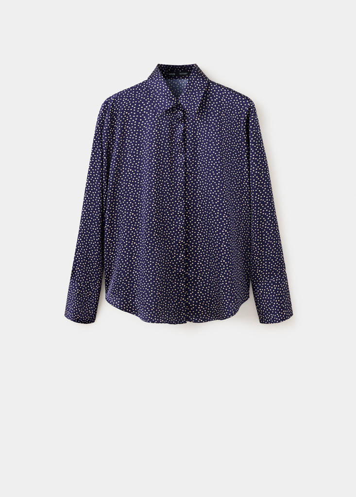 Polka-dot satin-finish shirt — Night Blue