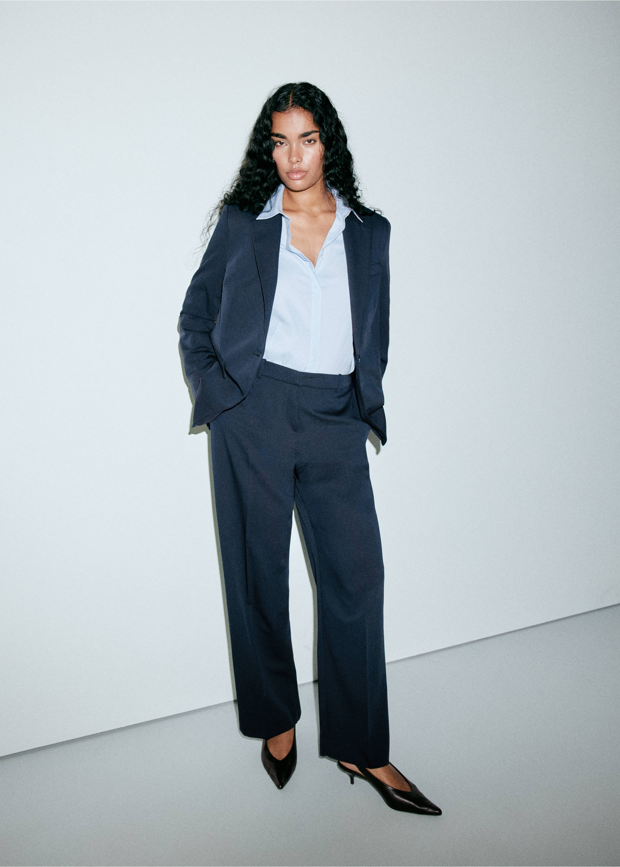 Fitted suit blazer - Details of the article 5, Dark Navy. Ref: 37085858-00.