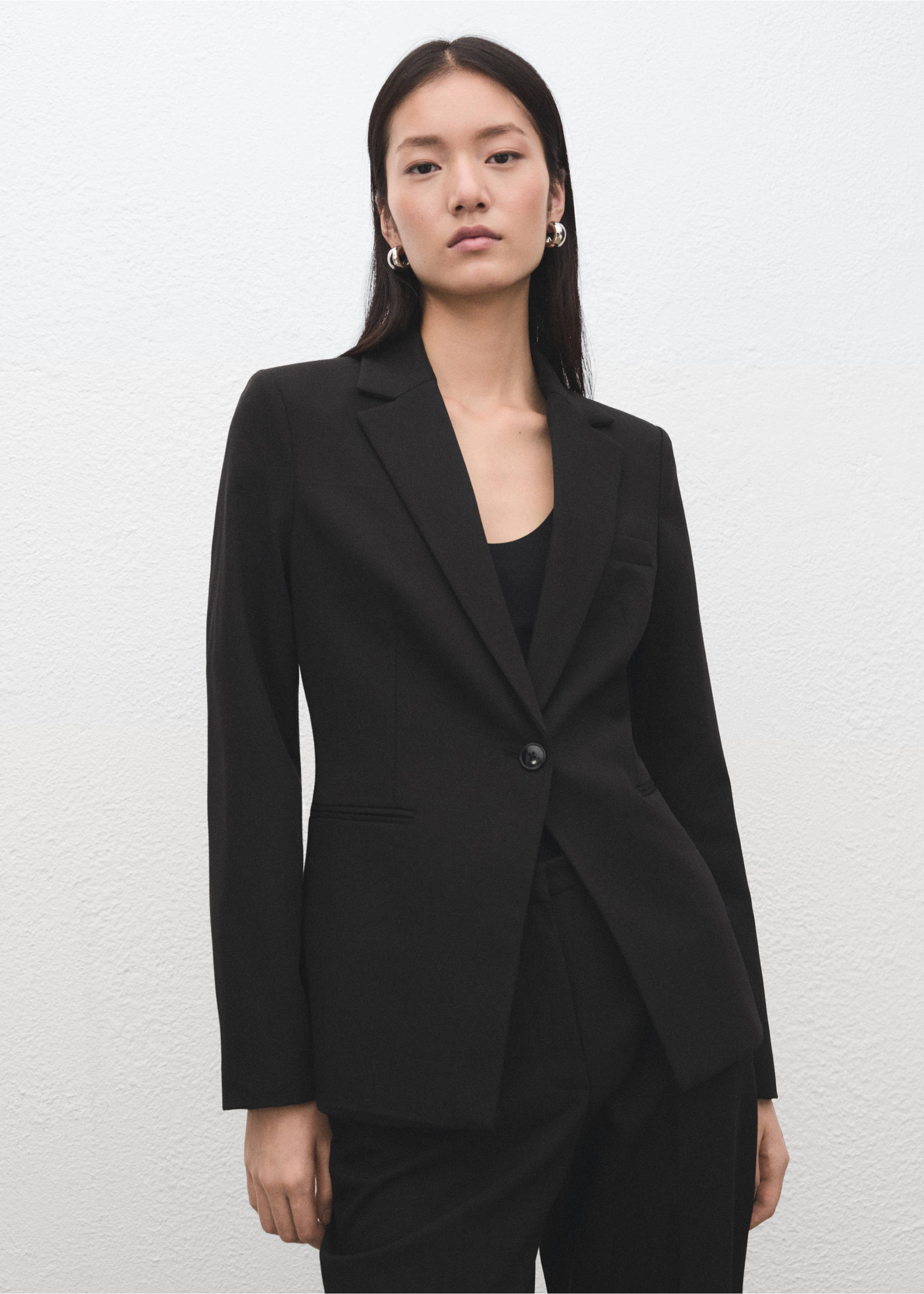 Fitted suit blazer - Medium plane, Black. Ref: 37085858-00.