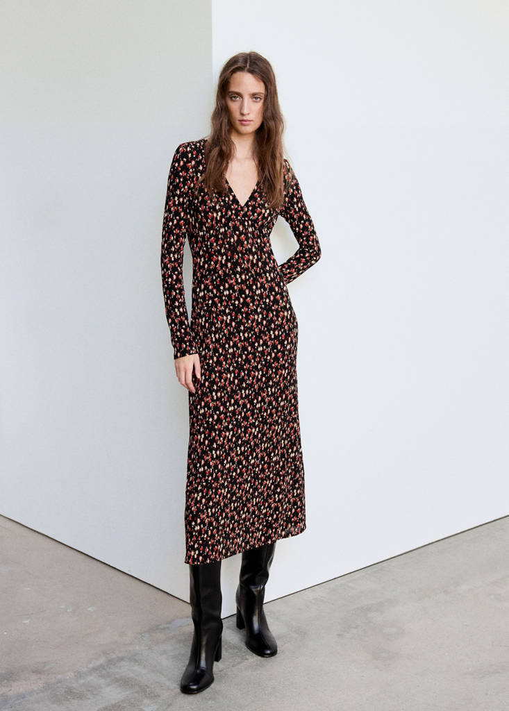 Printed pleated dress — Black