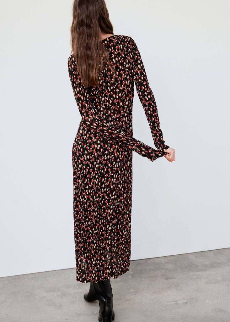 Printed pleated dress — Black