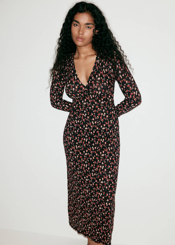 Printed pleated dress — Black