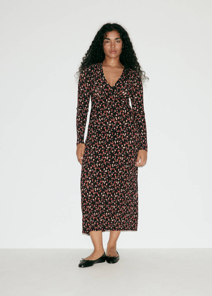 Printed pleated dress — Black