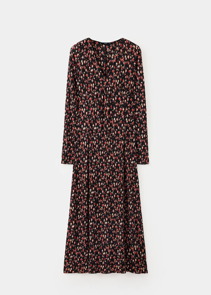 Printed pleated dress — Black
