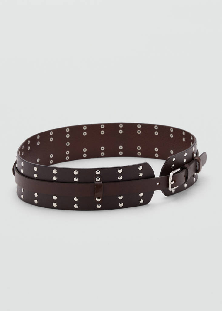Stud leather belt — Chocolate