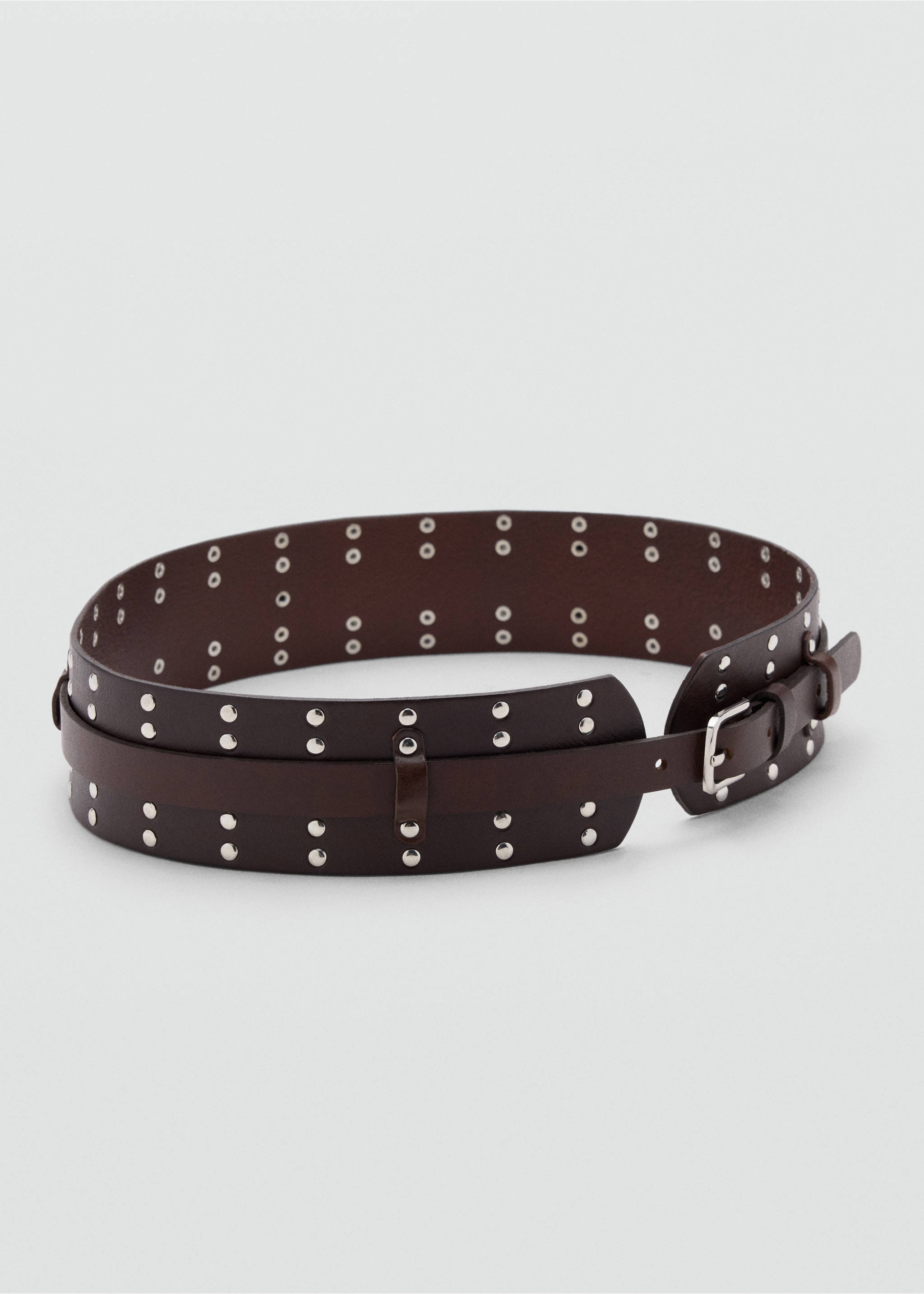Stud leather belt - Medium plane, Chocolate. Ref: 37085860-00.