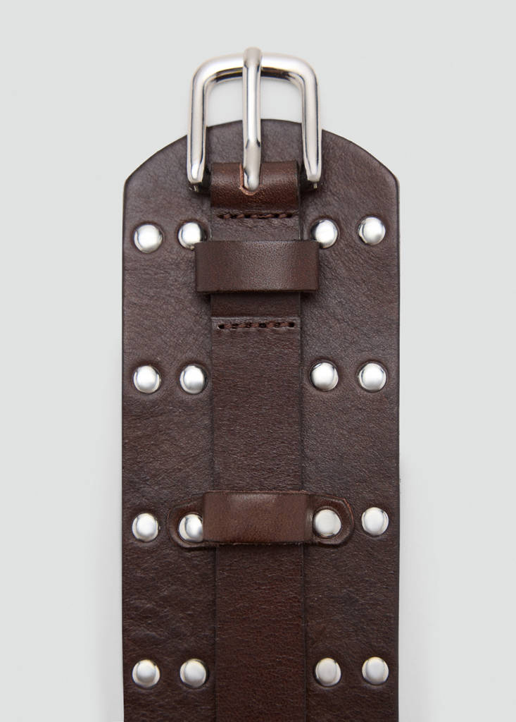 Stud leather belt — Chocolate