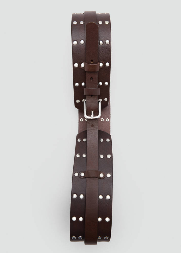 Stud leather belt — Chocolate